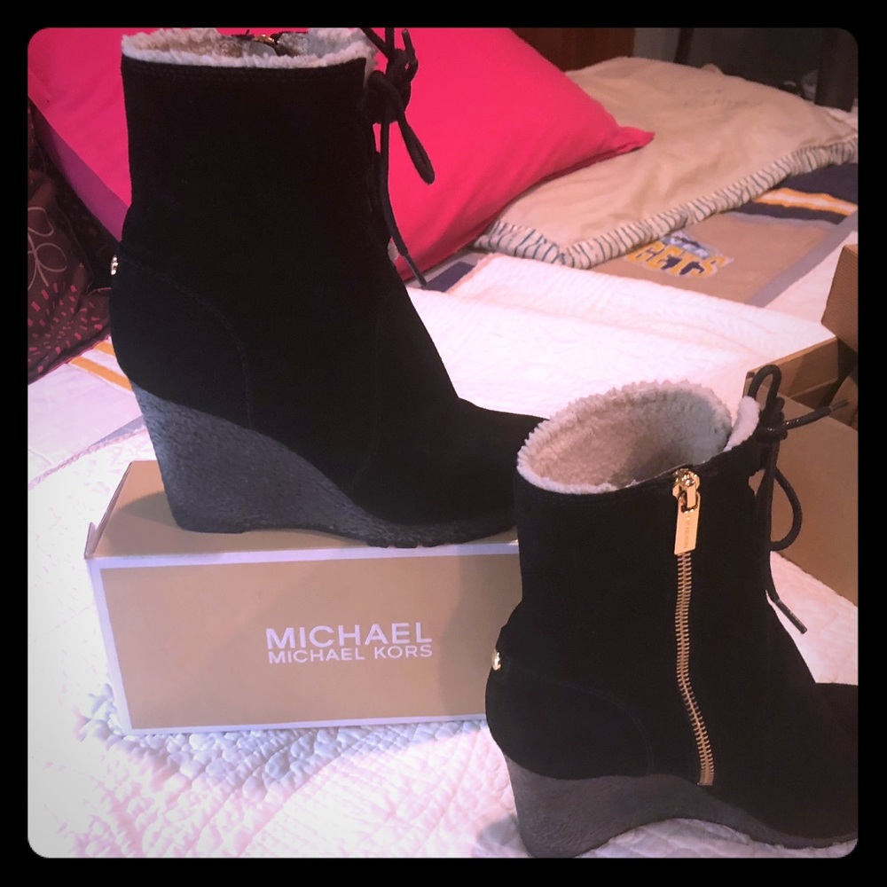 Michael Kors Suede Ankle Wedge Boots